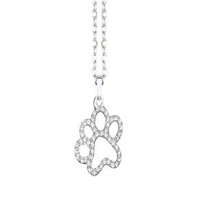 Silvertone Sparkle Paw Pendant Necklace